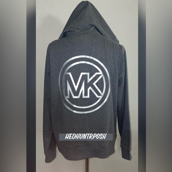 New! Michael Kors Metallic Logo Fleece Zip Hoodie Sizes L &XL🩶Derby Gray - Picture 7 of 10